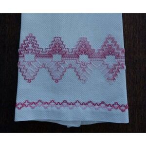 Vintage Cotton Huck Towel Pink Red Swedish Embroidery Hand Bath or Kitchen